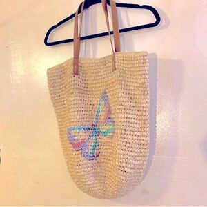 Style & Co Straw Handbag Shoulder Bag Butterfly Print Snap Closure NWOT Gorgeous